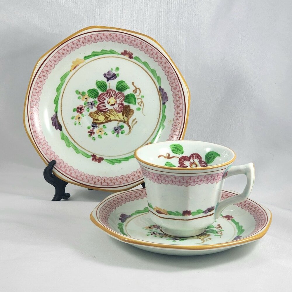 Adams Calyx Ware Carolynn Teacup Set Floral Demitasse Cup and Saucer England